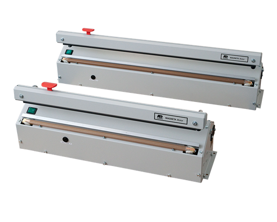 Industrial Magneta - This robust electrical industrial sealer is supplied with an electric pedal that activates the seal cycle by a gentle push only. Ideal for mid-volume applications that demand a high-quality 5 mm seal. The integrated electromagnet holds the seal arm down during sealing ensuring a consistent seal independent of the operator's skills. The integrated knife system allows you to seal both ready made bags and create your own custom bags.