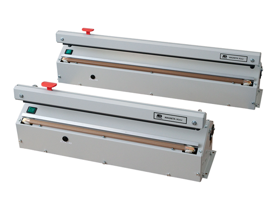Industrial Magneta - This robust electrical industrial sealer is supplied with an electric pedal that activates the seal cycle by a gentle push only. Ideal for mid-volume applications that demand a high-quality 5 mm seal. The integrated electromagnet holds the seal arm down during sealing ensuring a consistent seal independent of the operator's skills. The integrated knife system allows you to seal both ready made bags and create your own custom bags.