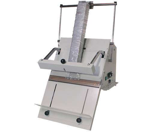 Pandyno - The most simple manual bagging machine. Equipped with a support for mounting your desired filling chute. The filling chute needs to be covered with tubular film to produce quick and efficiently filled bags. Easy and light-weight operation by pressing the seal arm to start the cycle.