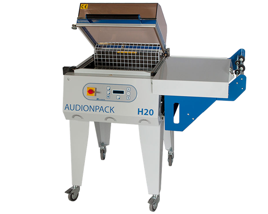 Audionpack H20 - Easy to use shrink wrapping machine which seals and shrinks in one step. Sturdy construction ideal for small/medium production quantities and for packaging a wide variety of different sized products. Equipped with a large fan for better and more equal air circulation, resulting in excellent shrink capacity and the perfect package!