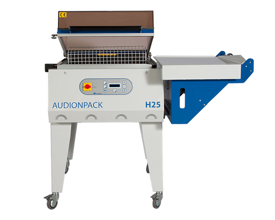 Audionpack H25 - The Audionpack H25 hood shrink packer is the big brother of the Audionpack H20. With a seal length of 560 mm larger products can easily be packed. It combines the latest technology with a smart construction in order to go for the perfect package!
